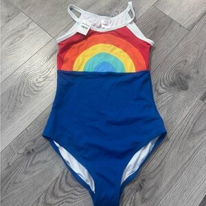 Hanna Andersson Red and Blue Rainbow Kids Swimsuit